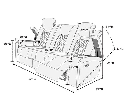 Power Reclining Sofa With Adjustable Headrest - Inky Blue