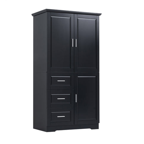 Tall Wide Storage Cabinet With Doors, 3 Drawers