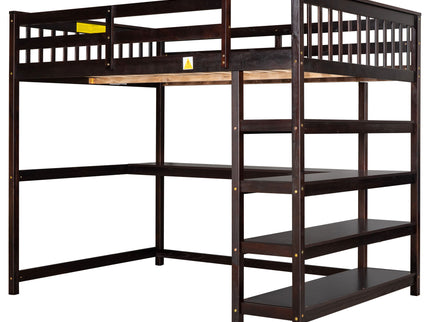 Loft Bed With Storage Shelves And Under Bed Desk