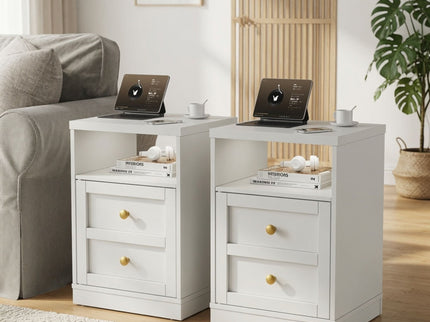 Nightstand With Door & Shelf, 2 Drawer Side Table