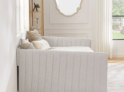 Upholstered Daybed With Trundle With Vertical Stripes