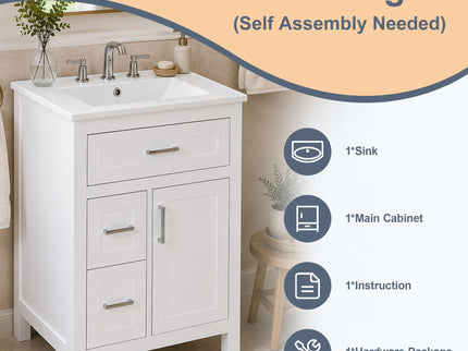 Modern Bathroom Vanity With Sink, Flip Drawer & 2 Drawers, Soft Close Hinges, Adjustable Shelf