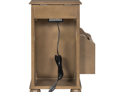 Vintage Flip Top Side Table With USB Ports