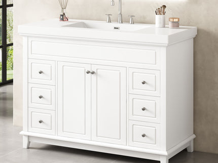 Bathroom Vanity & Sink, 6 Soft Close Drawers & Double Doors - White