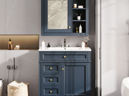 Bathroom Vanity With Medicine Cabinet, Royal Mirror Cabinet, Modern Bathroom Storage Cabinet With 2 Soft Closing Doors And 4 Drawers