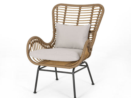 Modern Aesthetic Outdoor Rattan Accent Chair With Metal Legs