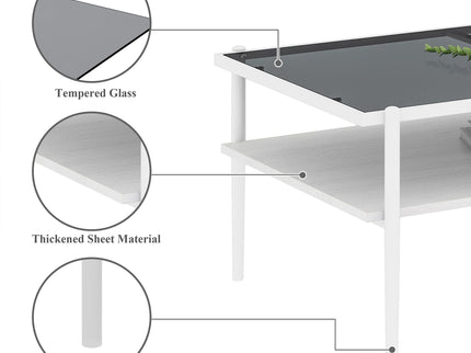 Rectangle Coffee Table With Tempered Glass Top And Legs, Modern Table For Living Room