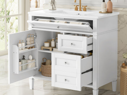 Bathroom Vanity With Top Sink, 2 Drawers, Tip Out Drawer