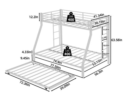 Bunk Bed For Kids, Convertible Frame With Ladders & Guardrail