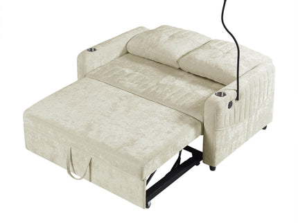 Modern Loveseat Pull Out Sofa Bed With Adjustable Backrest, Two Cup Holders, A Phone Holder, Three Charging Ports And Side Storage Pockets For Living Room