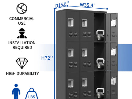 9 Door Lockers With Lock For Secure Storage And - Black