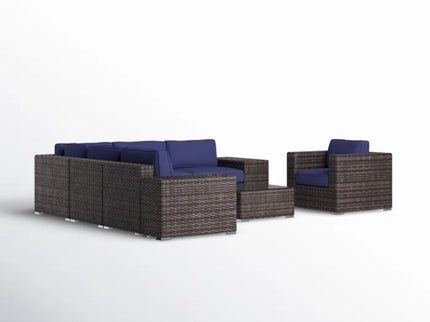 Wicker Seating Group Set With Table And Cushions