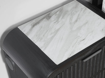 Beverly - Nightstand With Cooler And Speaker, LED Light, Rounded Sides - Black White