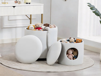 Barrel Chair With Built In Storage, 360° Swivel - Beige