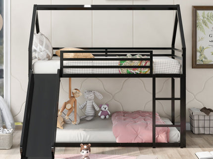 Twin Over Twin House Bunk Bed With Ladder And Slide