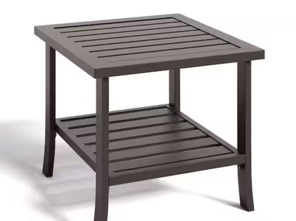 Square 2 Tier All-Weather Outdoor Side Table With Slatted Top