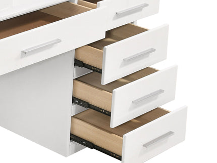 Sarah - 9 Drawer Vanity Desk With Mirror Set - White