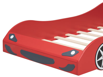 Race Car Shaped Platform Bed With LED And Upholstered Backrest In