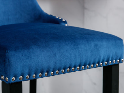 Contemporary Upholstered Wing-Back Barstools With Button Tufted Decoration And Wooden Legs, And Nailhead Trim, Leisure Style Bar Chairs, Bar Stools (Set of 2)