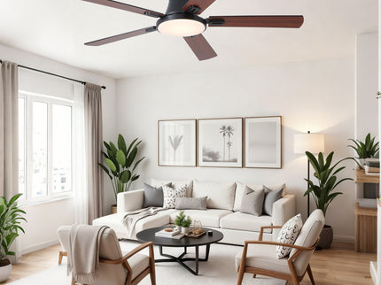Flush Mount Ceiling Fans With LED Light And Remote Control, 5 Blades