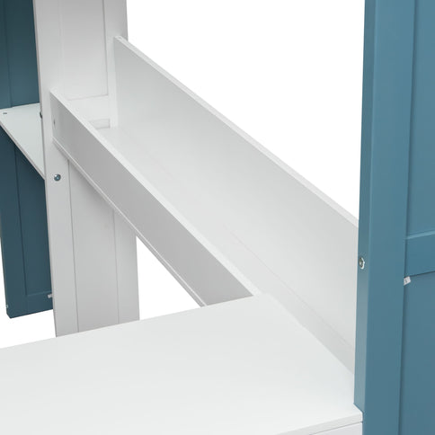 Loft Bed With Built In Storage Shelves, Clothes Rail, And Desk
