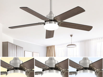 42" Ceiling Fan With Reversible DC Motor, LED Light, 5 Blade Design - Nickel