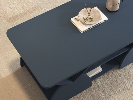 Geometric Engineered Coffee Table With Rounded Corners With Open Shelves