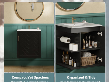 Modern Wall Mounted Bathroom Cabinet With Side Shelf And Ceramic Sink