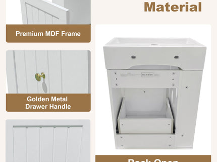 Modern Bathroom Vanity With Sink, Storage Cabinet, Drawer & Side Shelf