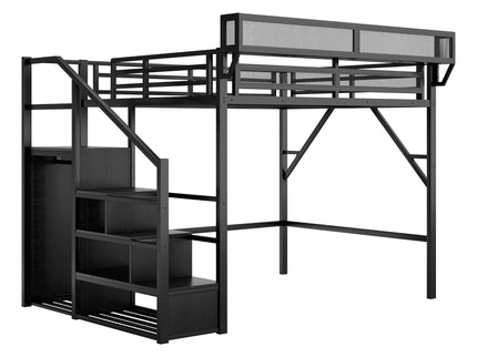 Loft Bed With Storage Shelves, Wardrobe