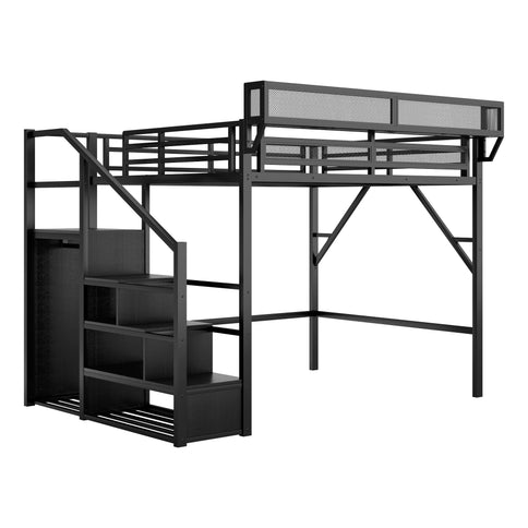Loft Bed With Storage Shelves, Wardrobe