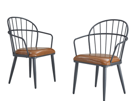 5 Piece Industrial Style Indoor Upholstered Dining Set With Metal Legs - Brown