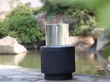 Heavy Cement Round Ribbed Outdoor Water Fountain With Light - Black White