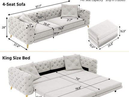 3 In 1 Convertible Sleeper, Deep Seat Pull Out Sofa Bed, Button Tufted