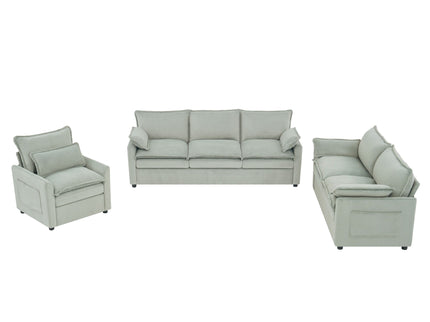 Modern Sofa Set With Double Layer Cushion And Side Storage Pockets