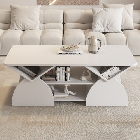 Geometric Engineered Coffee Table With Rounded Corners With Open Shelves