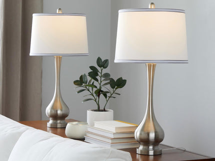 Cairo - Contemporary Table Lamp (Set of 2) - Nickel / White / Silver Trim