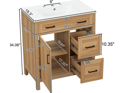 Bathroom Vanity With Sink, 2 Soft Close Drawers, 1 Soft Close Door, Adjustable Shelf