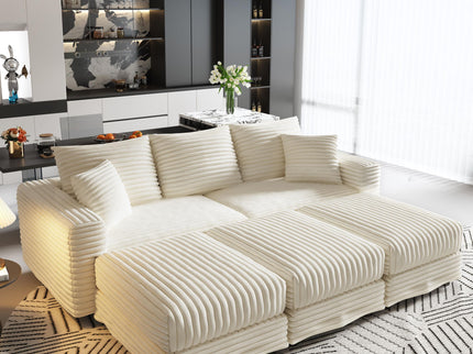 Deep Seat Convertible Sofa With Soft Pillows And Ottomans