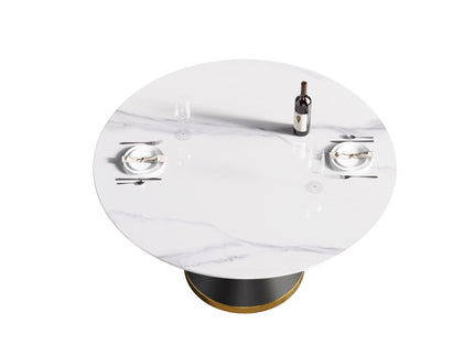 Modern Artificial Stone Round Carbon Steel Base Dining Table, Can Accommodate 6 People