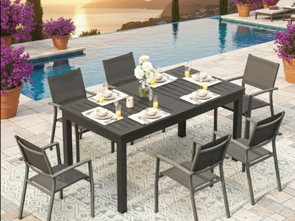 Extendable Outdoor Dining Table, All Weather, Slatted Top, Rust Proof - Gray