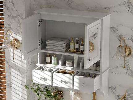 Modern Bathroom Mirror Cabinet With Drawers, Organizer Hooks, And High-Definition Mirrors