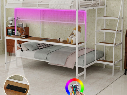 Bunk Bed With Built In Desk And LED Lighting