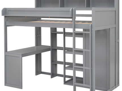 Loft Bed With Built In Desk, Storage Shelves, And Wardrobe