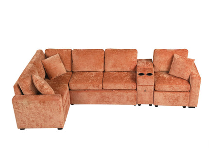 Modular L-Shaped Sectional Sofa Bed With Pull-Out Sleeper, Cup Holders, And Storage