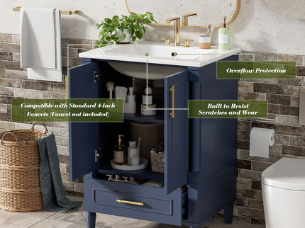 Bathroom Vanity With Ornate French Cylinder Legs, Soft Close Drawer
