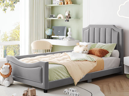 Upholstered Daybed With Classic Stripe Shaped Headboard