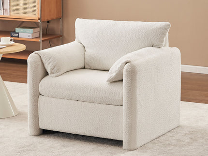 Fixed Modern Accent Chair Single Seater Plush Chenille Lounge Chair With High Resilience Cushion - Ivory White