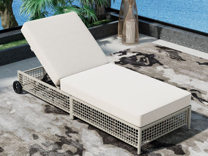 Outdoor Lounge Chair With 5 Position Backrest With Cushion And Wheels