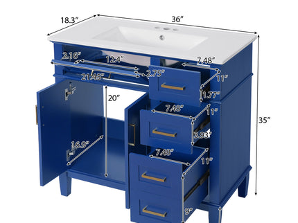 Modern Bathroom Vanity With Ceramic Sink, Soft Close Storage Cabinet